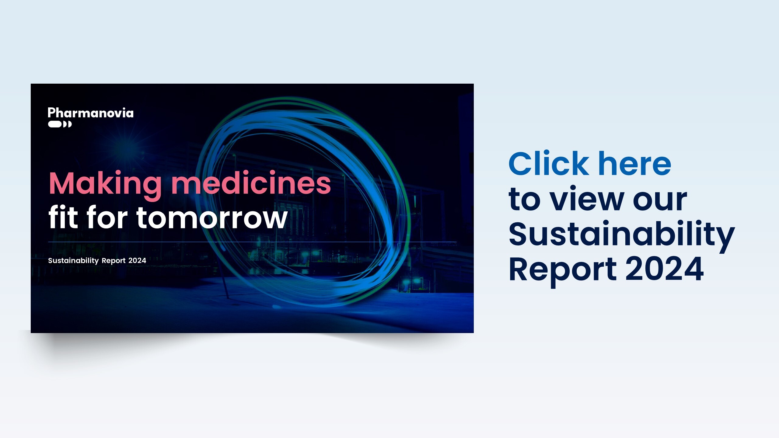 Cover image of our sustainability report presentation with the title Making medicines fit for tomorrow